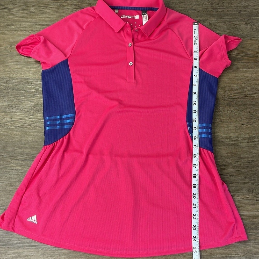 Adidas Women’s Pink Golf Climachill Tour Peplum SS Cooling Polo Top, size Large - Picture 6 of 9